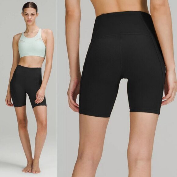 Lululemon Ribbed Luxtreme High-Rise Yoga Short 8" In Black Size 2 - Picture 1 of 6